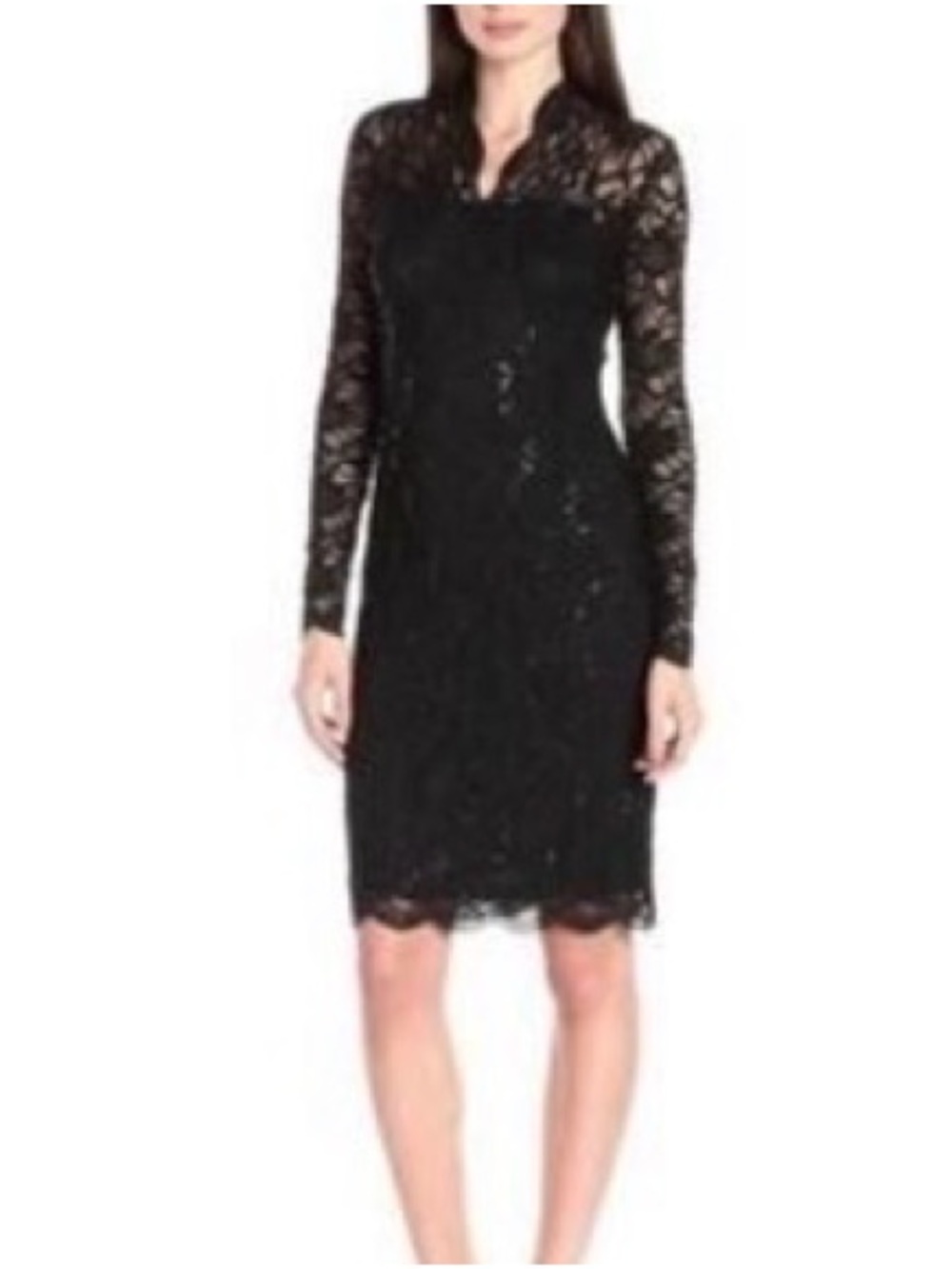 MARINA Black Lace Long-Sleeve Sequin Dress